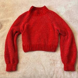 Red Soft Knit Mock Neck Sweater
